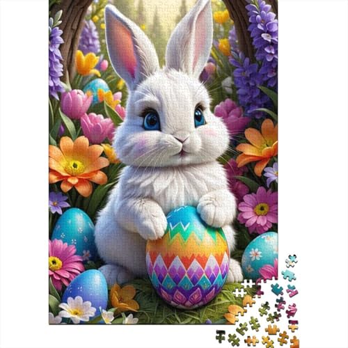 Puzzle für Erwachsene, 1000 Teile, süßer Osterhase, kreatives DIY-Puzzle, Holzpuzzle für ab 18 Jahren und Erwachsene, 1000 Teile (75 x 50 cm) von SOQWBYG