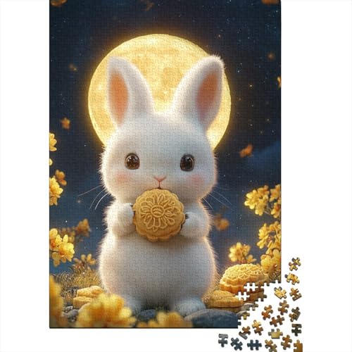 Puzzle für Erwachsene, 1000 Teile, süßer Osterhase, kreatives DIY-Puzzle, Holzpuzzle für ab 18 Jahren und Erwachsene, 1000 Teile (75 x 50 cm) von SOQWBYG