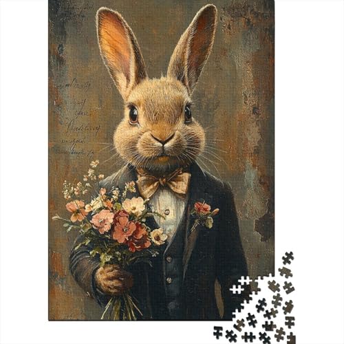 Puzzle für Erwachsene, 1000 Teile, süßer Osterhase, kreatives DIY-Puzzle, Holzpuzzle für ab 18 Jahren und Erwachsene, 1000 Teile (75 x 50 cm) von SOQWBYG
