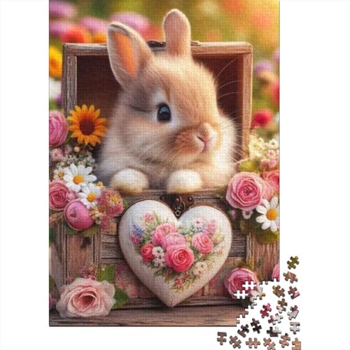 Puzzle für Erwachsene, 1000 Teile, süßer Osterhase, kreatives DIY-Puzzle, Holzpuzzle für ab 18 Jahren und Erwachsene, 1000 Teile (75 x 50 cm) von SOQWBYG