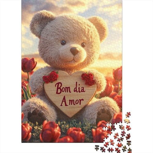 Puzzle für Erwachsene, 1000 Teile, süßer Teddybär, kreatives DIY-Puzzle, Holzpuzzle für ab 18 Jahren und Erwachsene, 1500 Teile (85 x 57 cm) von SOQWBYG