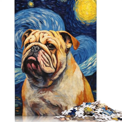 Puzzle für Erwachsene, 1500 Teile, Bulldoggen-Sternennacht, Puzzles für Erwachsene, Holzpuzzles, Spiel, Herausforderungsspielzeug, 1500 Teile (85 x 57 cm) von SOQWBYG