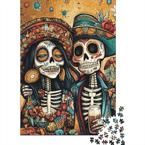 Puzzle für Erwachsene, 520 Teile, Künstlerisches Skelett-Paar, Puzzles für Erwachsene, Holzpuzzles, Spiel, Herausforderungsspielzeug, 520 Teile (52 x 38 cm) von SOQWBYG