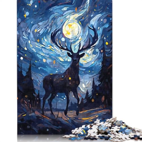 Puzzle für Erwachsene, 520 Teile, Puzzle, Hirsch, Sternennacht, Lernspielzeug, Puzzle, Heimwanddekoration, 520 Teile (52 x 38 cm) von SOQWBYG