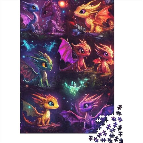 Puzzle für Erwachsene, 520 Teile, süßes Drachenpuzzle für Kleinkinder, Holzpuzzle für Erwachsene, Spiele, Lernspielzeug, 520 Teile (52 x 38 cm) von SOQWBYG