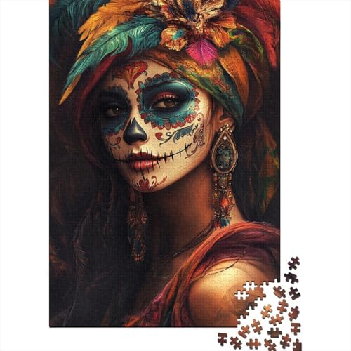 Puzzle für Erwachsene, Frau mit Zuckerschädel, 1500 Teile, kreatives Holzpuzzle, Spielzeug, Dekompressionsspiele, Geschenke, 1500 Teile (85 x 57 cm) von SOQWBYG