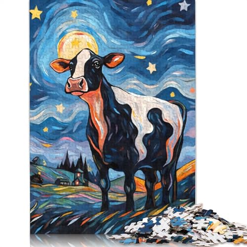 Puzzle für Erwachsene, Kuh-Sternennacht-Puzzle, 1000 Teile, Holzpuzzle für die Heimdekoration, 1000 Teile (75 x 50 cm) von SOQWBYG