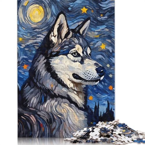 Puzzle für Erwachsene, Siberian Husky Night Puzzle, 1500 Teile, kreatives Puzzle, geistiges Spielzeug, Zusammenbauspiele, 1500 Teile (85 x 57 cm) von SOQWBYG