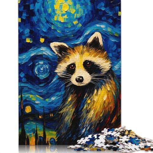 Puzzle für Erwachsene 1000 Teile, Der Waschbär in der Sternennacht, Puzzles für Erwachsene, Holzpuzzles, Spiel, Herausforderungsspielzeug, 1000 Teile (75 x 50 cm) von SOQWBYG
