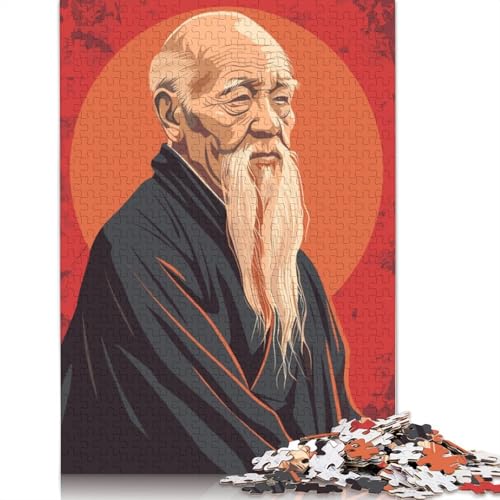 Puzzle für Erwachsene 1000 Teile „Lao Tzu Philosopher“-Puzzles für Erwachsene, Holzpuzzlespiel, Herausforderungsspielzeug, 1000 Teile (75 x 50 cm) von SOQWBYG