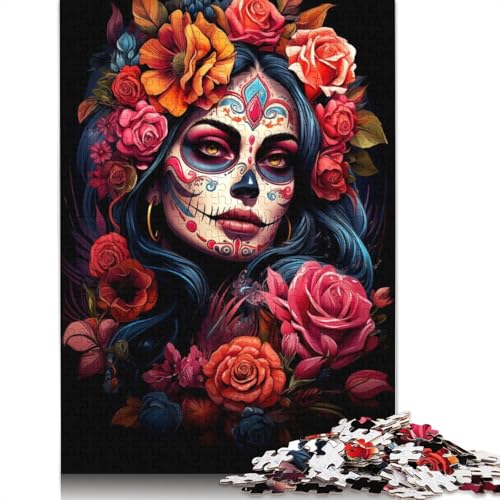 Puzzle für Erwachsene mit 1000 Teilen, „Vibrant Dia De Muertos“, kreatives Kunstpuzzle aus Holz, Geschenke für Erwachsene, 1000 Teile (75 x 50 cm) von SOQWBYG