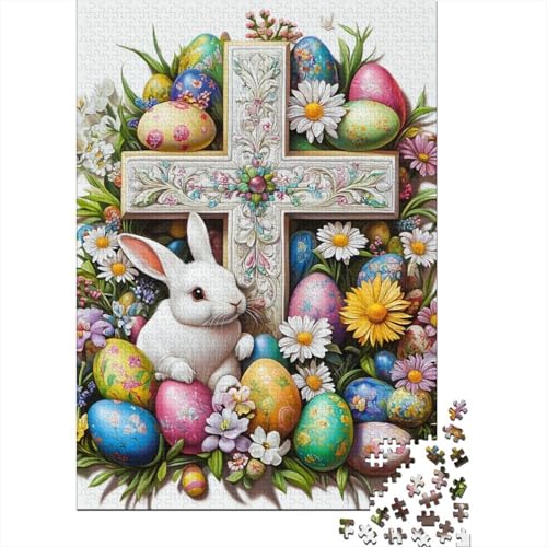 Puzzle für Erwachsene mit 1000 Teilen, süßes Osterhäschen, rätselhaft, herausfordernd, schwierig, Holzpuzzle, Heimdekoration, 1000 Stück (75 x 50 cm) von SOQWBYG