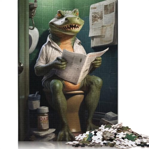 Puzzle für Erwachsene mit 1500 Teilen, „Alligator auf Toilette“, Puzzle aus Holz zum Selbermachen, Spielzeug, Heimdekoration, 1500 Teile (85 x 57 cm) von SOQWBYG