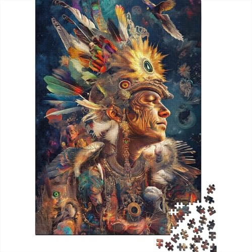 Puzzle mit 1000 Teilen aus Holz, Motiv: alte Indianer, Puzzlespiele für Erwachsene, Lernspielzeug, 1000 Teile (75 x 50 cm) von SOQWBYG