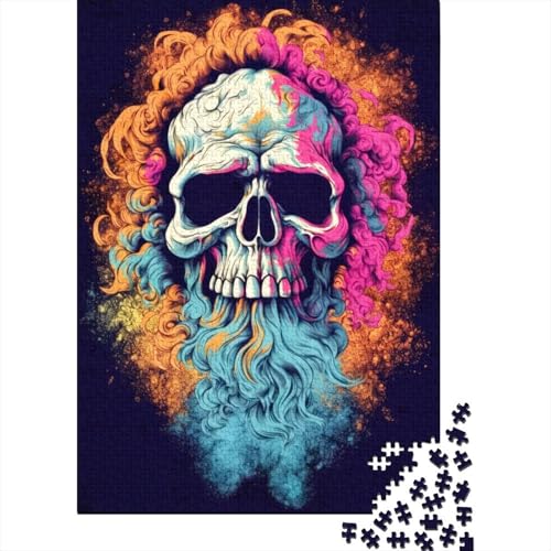 Puzzle mit 1000 Teilen für Erwachsene mit Hippie-Totenkopf und Bart. Unmögliches Puzzle, Holzspielzeug, herausforderndes Puzzlespiel, 1000 Teile (75 x 50 cm) von SOQWBYG