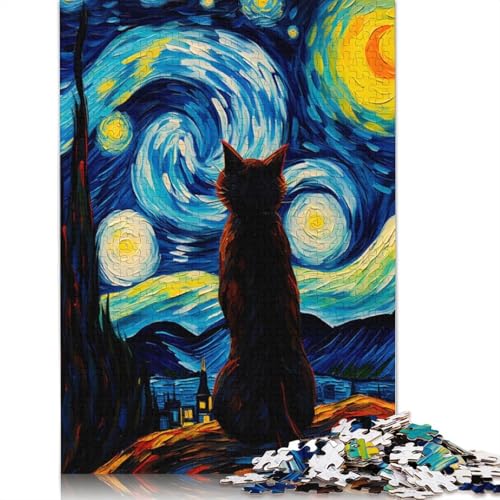 Puzzle mit 1500 Teilen, Motiv: Die Sternennacht-Katze, Puzzle für Erwachsene, Puzzlespielzeug, Teenager-Puzzle, Geschenk, Wanddekoration, 1500 Teile (85 x 57 cm) von SOQWBYG