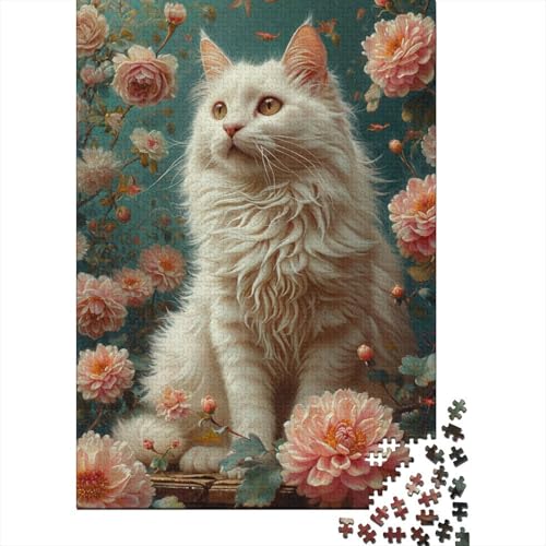 Puzzle mit Katzen- und Blumenmotiv, 1000 Teile, Holzpuzzle für Erwachsene und Wanddekoration zu Hause, 1000 Teile (75 x 50 cm) von SOQWBYG
