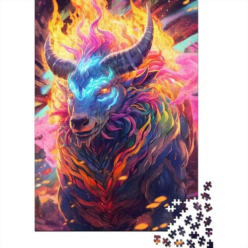 Rainbow Flame Bull Puzzle 1000 Teile Puzzle für Erwachsene, Puzzle-Sets für Familien-Lernspiel, 1000 Teile (75 x 50 cm) von SOQWBYG