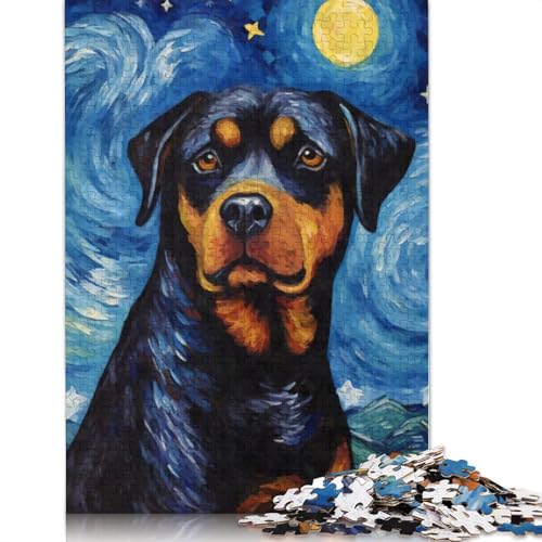 Rottweiler Sternennacht-Puzzle 1000 Teile, Holzpuzzle für Erwachsene, Puzzlespiele, Lernspielzeug, 1000 Teile (75 x 50 cm) von SOQWBYG