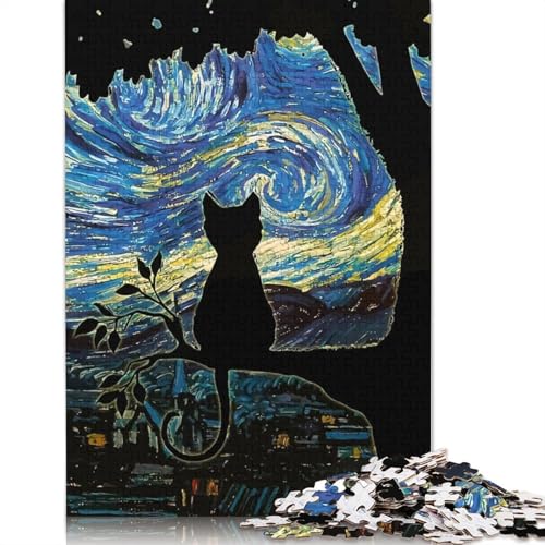 Schwarze Katze Puzzlespiele für Erwachsene Puzzle 1000 Teile Puzzle für Erwachsene Spiele für Erwachsene Teenager und 1000 Teile (75x50cm) von SOQWBYG