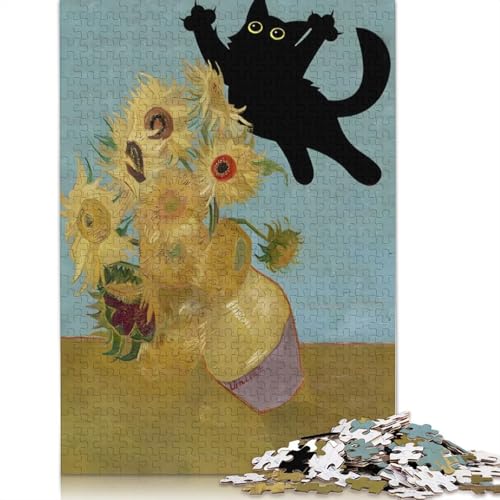 Sonnenblumen-Katzen-Puzzle, 520 Teile, Puzzle, Erwachsenenspielzeug, Puzzle, einzigartig, schwierig und herausfordernd, Puzzle, Spiel, Spielzeug, Geschenk, 520 Teile (52 x 38 cm) von SOQWBYG