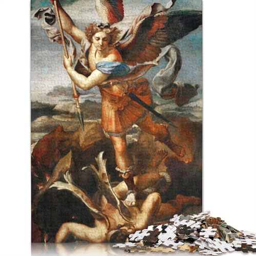 St. Michael Vanquish Satan Puzzle für Erwachsene 1000 Teile Schwieriges Puzzle für Erwachsene Heimdekoration Kunst Holzpuzzle für Erwachsene 1000 Teile (75x50cm) von SOQWBYG