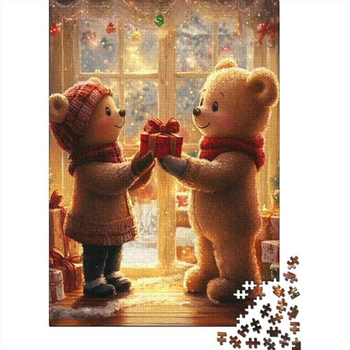 Süßes Teddybär-Puzzle, 1000 Teile, Holzpuzzle für Erwachsene, Puzzlespiele, Lernspielzeug, 1000 Teile (75 x 50 cm) von SOQWBYG