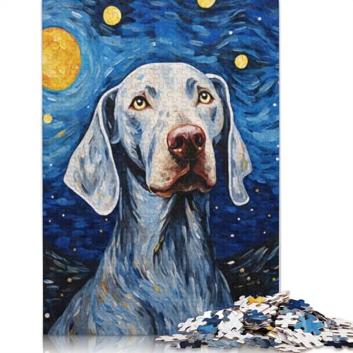 Weimaraner Sternennacht-Puzzle, 520-teiliges Puzzle für Erwachsene, Unmögliches Puzzle, Holzspielzeug, Puzzle, anspruchsvolles Spiel, 520 Teile (52 x 38 cm) von SOQWBYG