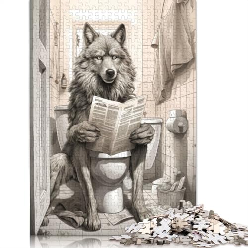 Wolf Badezimmer Business Puzzles 1000 Teile Puzzle für Erwachsene Unmögliche Puzzles Holzspielzeug Puzzle Herausforderndes Spiel 1000 Teile (75x50cm) von SOQWBYG