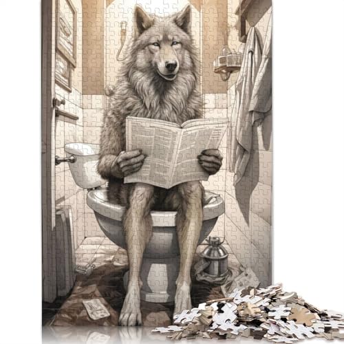 Wolf-Badezimmerdekor-Puzzle, 1000 Teile, Puzzle für Erwachsene, Unmögliches Puzzle, Holzspielzeug, Puzzle, Herausforderndes Spiel, 1000 Teile (75 x 50 cm) von SOQWBYG