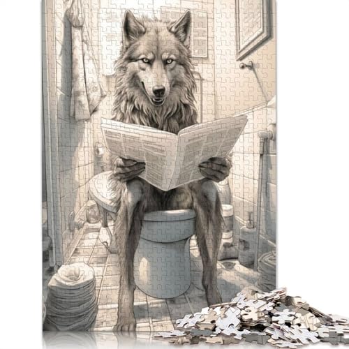 Wolf auf Toilette, Holzpuzzle für Erwachsene, 1500 Teile, Puzzle für Puzzle ab 18 Jahren und Erwachsene, 1500 Teile (85 x 57 cm) von SOQWBYG