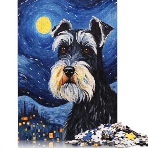 Zwergschnauzer-Nachtpuzzle, 1000 Teile, Holzpuzzle für Erwachsene, Puzzlespiele, Lernspielzeug, 1000 Teile (75 x 50 cm) von SOQWBYG