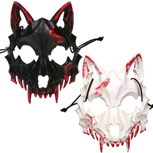 SORAYUXI Halloween Wolf Maske, 2 Stück Tier Skelett Maskes Halloweens, Hund Schädel Knochen Zähne Scary Horror Devil Wolf Werwolf Skelett Maske für Cosplay Karneval Halloween Fasching Kostüm von SORAYUXI