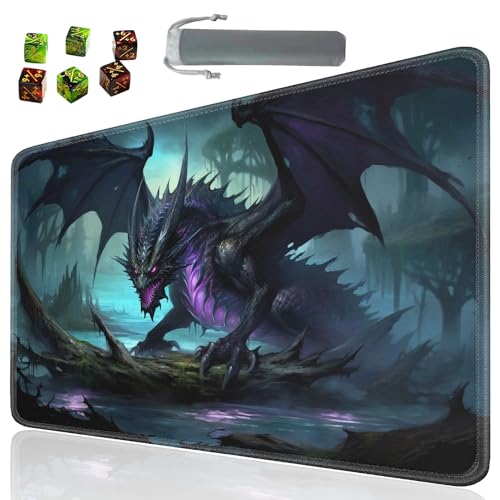 SOTWONSO Brettspiel für TCG Playmat Tischmatten Spiele Größe 60 x 35 cm Mauspad kompatibel für MTG RPG CCG Sammelkartenspiel Spielmatten mit 6 Würfeln (Playmat 128) von SOTWONSO