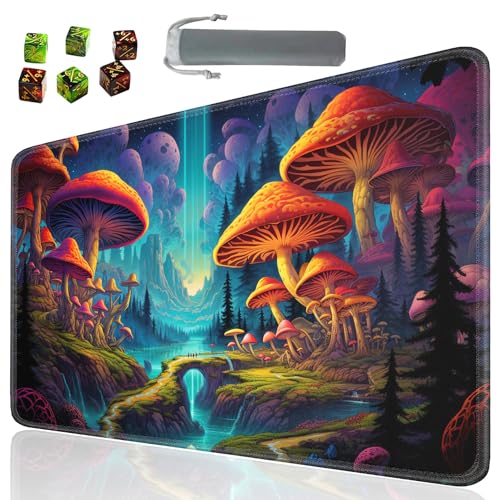 SOTWONSO Brettspiel für TCG Playmat Tischmatten Spiele Größe 60 x 35 cm Mauspad kompatibel für MTG RPG CCG Sammelkartenspiel Spielmatten mit 6 Würfeln (Playmat 159) Psychedelische Pilze von SOTWONSO
