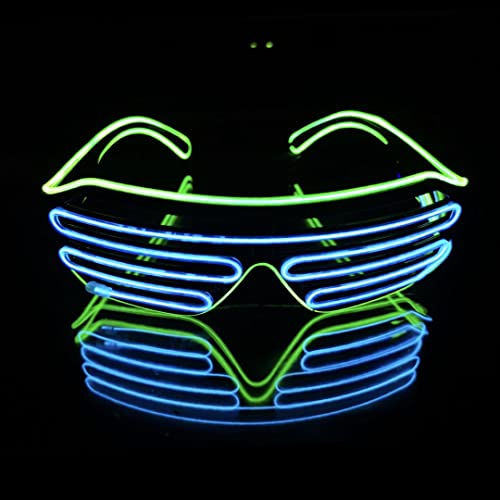 SOUTHSKY LED Leuchtbrille Leuchtend Brille Neuheit mit Licht Neon Lichter Blinker Für Nacht Pub Halloween Kostüm EDM Cosplay Party(Fluorescent Grün+Blau) von SOUTHSKY