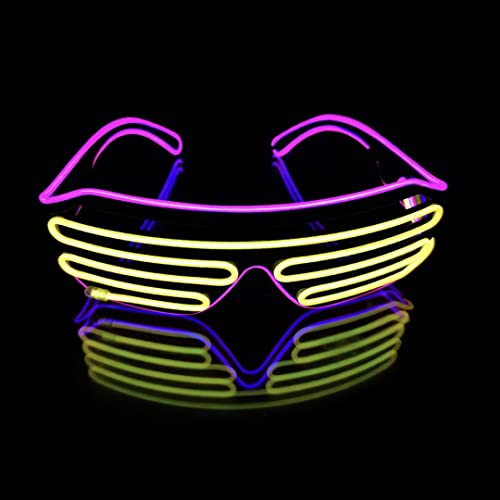 SOUTHSKY LED Leuchtbrille Leuchtend Brille Neuheit mit Licht Neon Lichter Blinker EL Draht Glowing Für Nacht Pub Halloween Kostüm Cosplay Party (Pink+Gelb) von SOUTHSKY