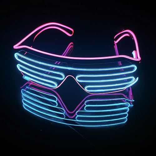 SOUTHSKY LED Leuchtbrille Leuchtend Brille Neuheit mit Licht Neon Lichter Blinker EL Draht leuchtende Für Nacht Pub Halloween Kostüm Rave EDM Cosplay Party (Pink + Blau) von SOUTHSKY