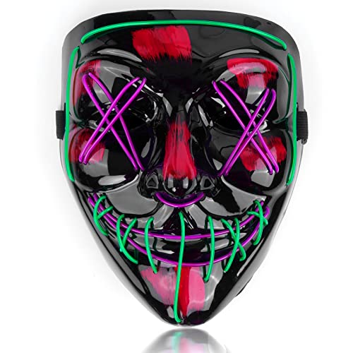 SOUTHSKY LED Maske Schwarzes Horror Vollgesicht 2 Farben, Neonlicht, leuchtend, für Halloween, Festival, Karneval, Rave, Kostüm, Cosplay (grün + lila) von SOUTHSKY