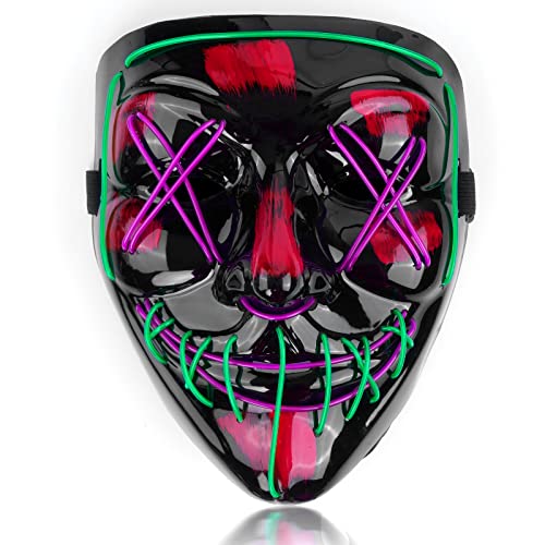 SOUTHSKY LED Maske Schwarzes Horror Vollgesicht 2 Farben, Neonlicht, leuchtend, PVC Material, für Halloween, Festival, Karneval, Rave, Kostüm, Cosplay (grün + lila) von SOUTHSKY