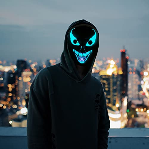 SOUTHSKY LED Maske,M206,Vollgesichts Masken Schwarz mit Leuchtenden Blau Neon Lichtern für Halloween,Festival,Karneval,Kostüm,Cosplay Party von SOUTHSKY