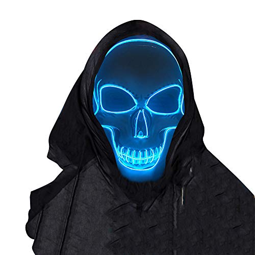 SOUTHSKY LED Maske Leuchtend Schädel Maske mit Led Licht Totenkopf Masken Vollmaske Neon Lichter Blinker EL Glowing 3 Modes Für Halloween Kostüm Cosplay Party (Blau) von SOUTHSKY