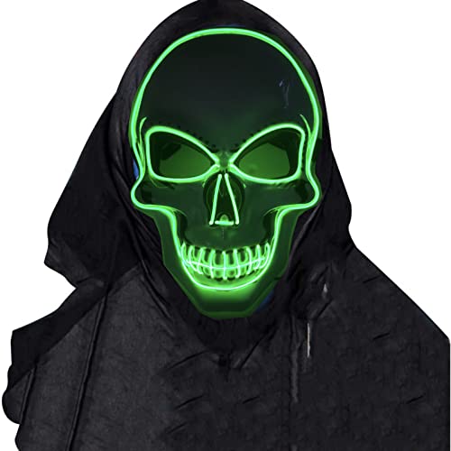 SOUTHSKY LED Maske Leuchtend Schädel Maske mit Led Licht Totenkopf Masken Vollmaske Neon Lichter Blinker EL Glowing 3 Modes Für Halloween Kostüm Cosplay Party (Neon Leuchtendes Grün) von SOUTHSKY
