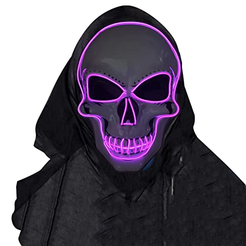 SOUTHSKY LED Maske Leuchtend Schädel Maske mit Led Licht Totenkopf Masken Vollmaske Neon Lichter Blinker EL Glowing 3 Modes Für Halloween Kostüm Cosplay Party (Neon Violett) von SOUTHSKY