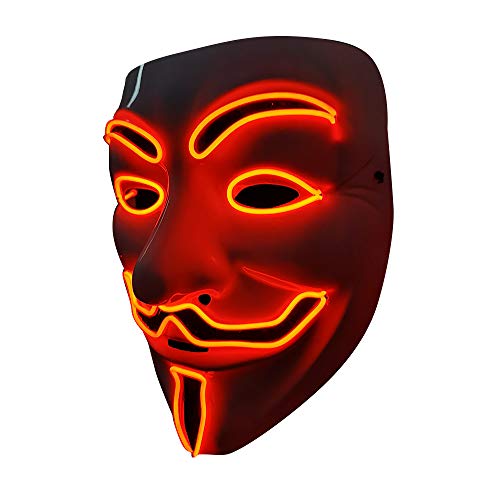 SOUTHSKY LED Maske Leuchtend V wie Vendetta Maske mit Led Licht Anonymous Masken Vollmaske Neon Lichter Blinker EL Draht Glowing 3 Modes Für Halloween Kostüm Cosplay Party (V-Rot) von SOUTHSKY