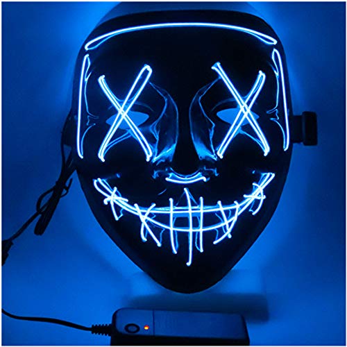 SOUTHSKY LED Maske Schwarz Horror Masken mit Led Licht Leuchtend Vollmaske Neon Lichter Blinker EL Glowing 3 Modes Für Halloween Kostüm Cosplay Party (Blau) von SOUTHSKY
