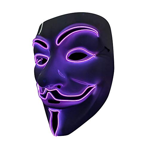 SOUTHSKY LED Maske Leuchtend V wie Vendetta Maske mit Led Licht Anonymous Masken Vollmaske Neon Lichter Blinker EL Draht Glowing 3 Modes Für Halloween Kostüm Cosplay Party (V-PURPLE) von SOUTHSKY