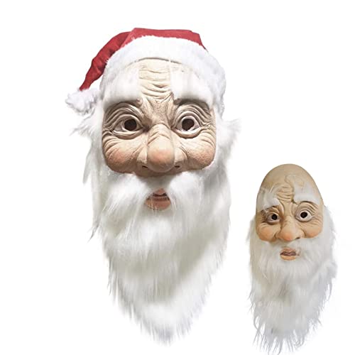 SOUTHSKY Santa Claus Maske Weihnachtsmann Nikolaus mit Glatt Weiß Bart, Weißer Augenbrauen,Inklusive Rot Xmas Mütze für Weihnachten,Karneval,Kostüm,Cosplay,Halloween,Party von SOUTHSKY