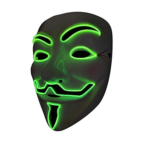SOUTHSKY LED Maske V for Vendetta Maske EL Draht Leuchten Für Halloween Kostüm Cosplay Party(V-Fluoreszenz Grün) von SOUTHSKY