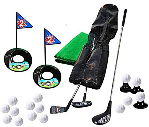Golf-Spielzeug-Spielset, Golfer, 3 Golf-Ruten & 24 Golf-Übungssets mit schwarzer Reisetasche für Kinder von 1 bis 6 Jahren mit Rucksack von SOWOFA